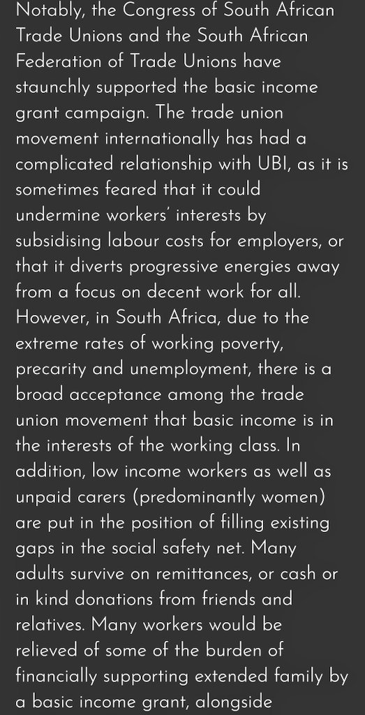 "Whilst many countries are piloting #BasicIncome schemes to better understand their suitability in distinct contexts, South Africa has moved beyond the evidence-gathering phase."

Do not be surprised if South Africa wins the UBI race.
 autonomy.work/portfolio/sout…