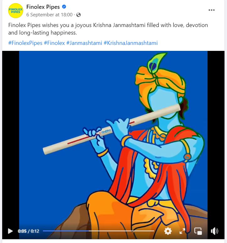 This is most shameful <a href="/FinolexCables/">Finolex Cables</a> ! The Bansuri is very much a part of Bhagwan Shri Krishna and to replace it with a plastic pipe is nothing short of denigration. 
This has hurt the sentiments of Shri Krishna's devotees! 

Immediately withdraw this 'greeting' from all