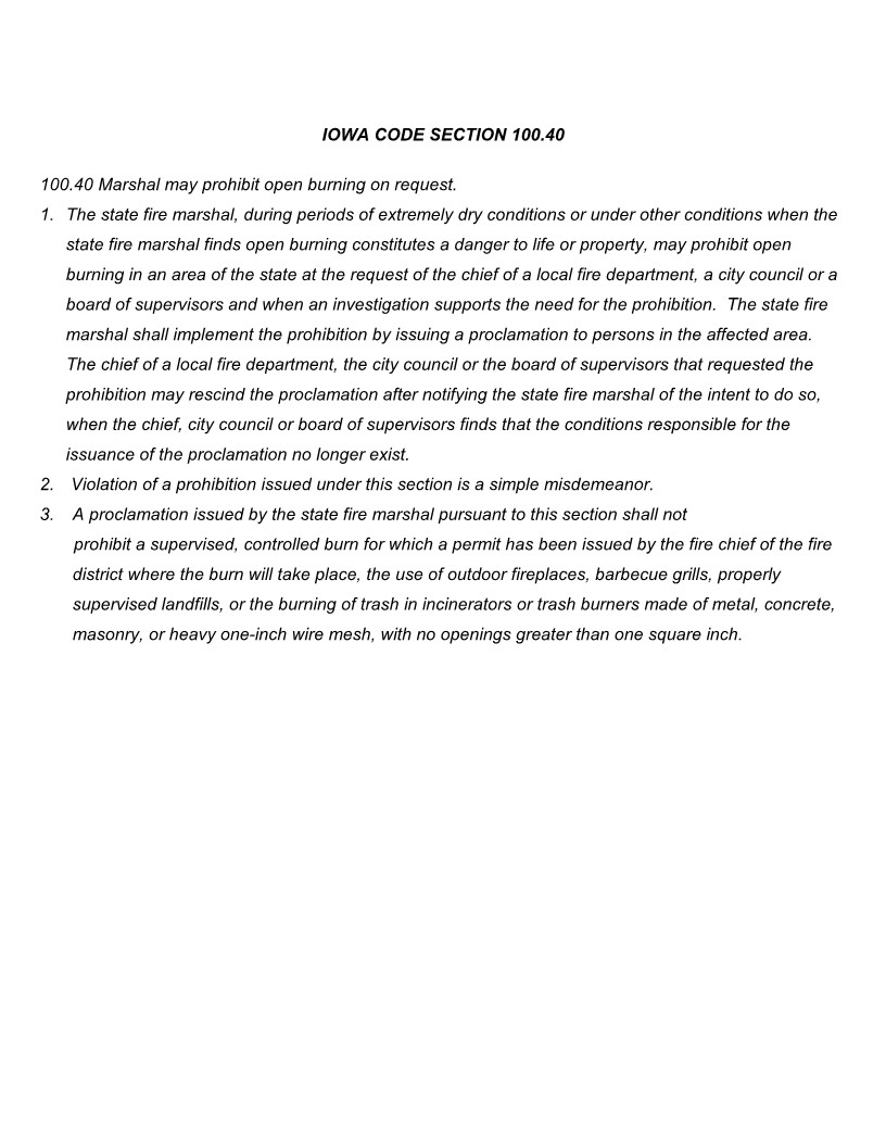 BURN BAN EFFECTIVE SEPTEMBER 7, 2023 AT 5:00 PM