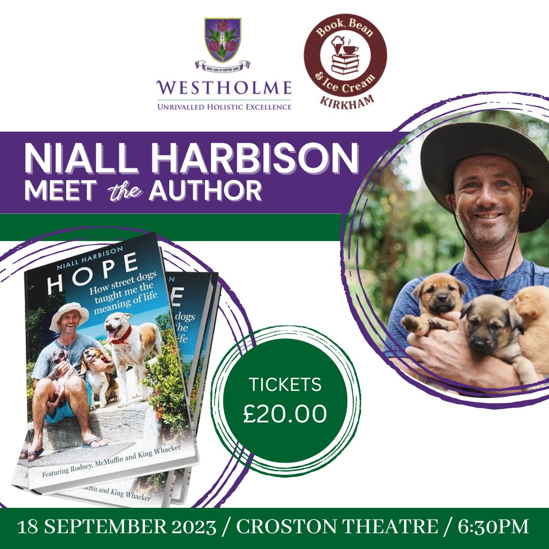 We are thrilled to welcome social media sensation and dog rescuer, <a href="/NiallHarbison/">Niall Harbison</a> to Westholme for an inspiring evening to discuss his life, career and journey he's had saving street dogs in Thailand 🐾

18 September / 6:30pm 
Tickets £20
✨Book here bit.ly/3Rl5g2m