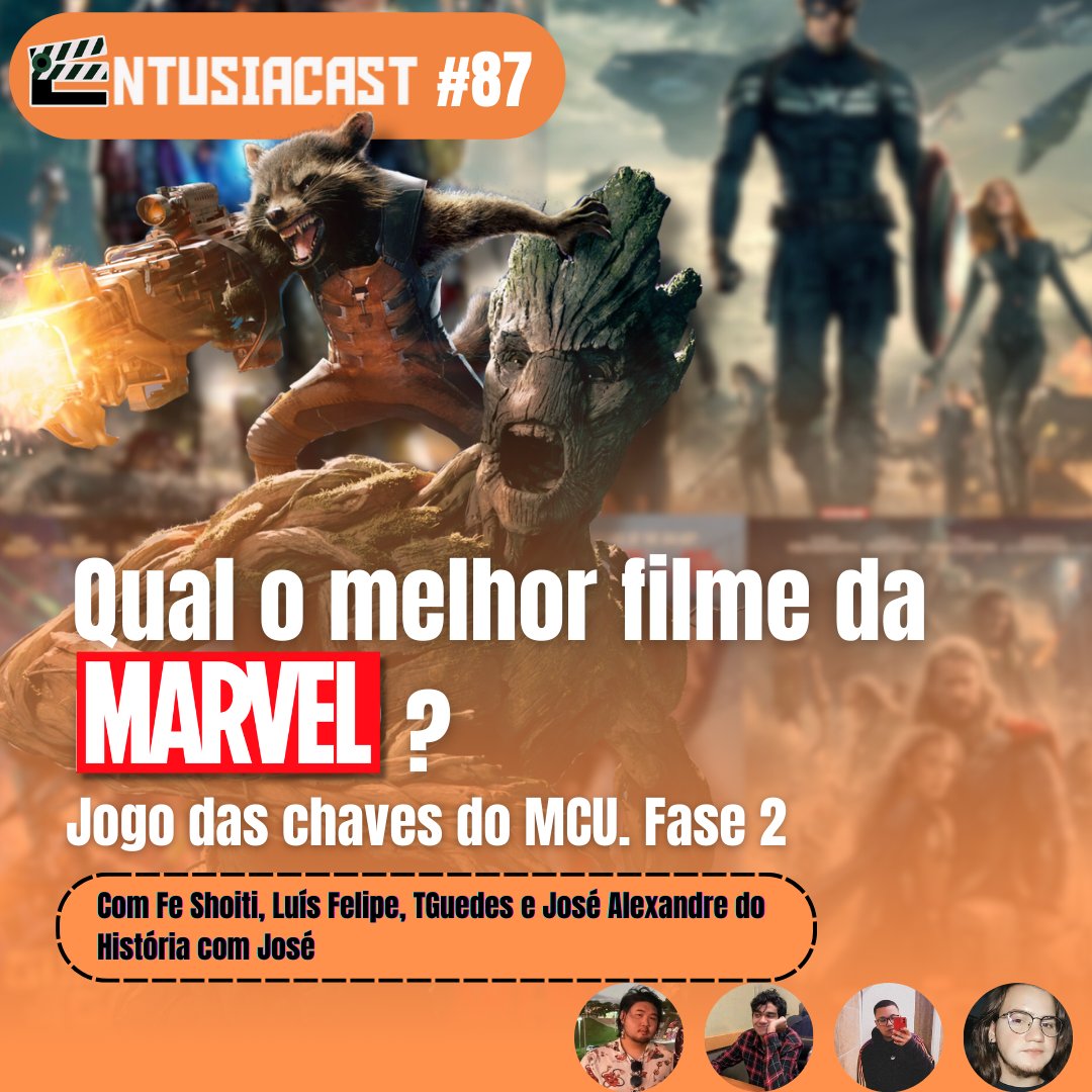 EntusiaCast's tweet photo. 🎙Hoje é dia de duelo
Chegou a segunda fase do jogo das chaves do MCU. Nele vamos votar nos nossos filmes favoritos e decidir qual é o melhor da franquia.
Já disponível pelo link abaixo ⬇️

Com @Fe_Shoiti_ 🔨 @luis21718 🛡 @tguedes1212 🦝 @DrownedInTheSun do História com José https://t.co/fqdV4uuLXJ