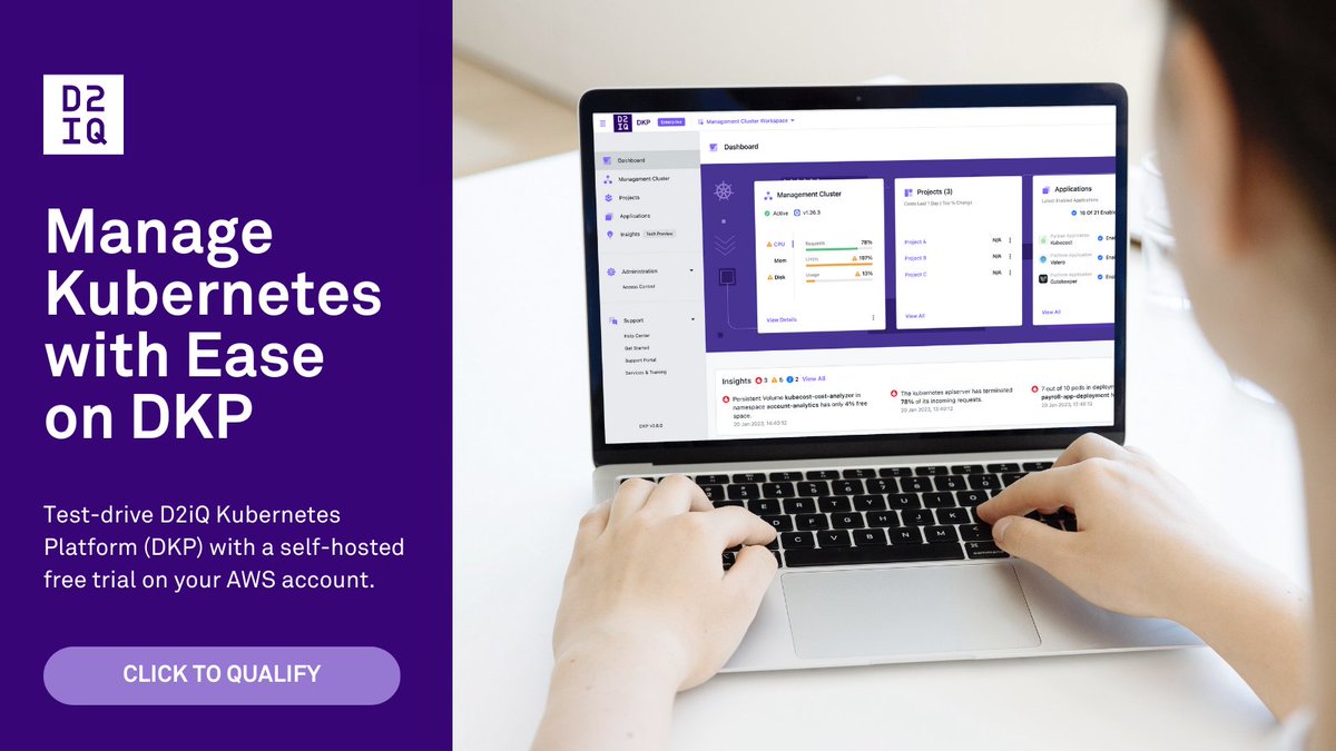 D2iQ (@d2iq) on Twitter photo We know that managing #k8s can be complicated, but the D2iQ Kubernetes Platform is here to help you unleash the power of #Kubernetes.
Sign up today for our self-hosted free trial on <a href="/awscloud/">Amazon Web Services</a> to see how DKP can help you meet your goals.
👉 bit.ly/3qW73R1 We know that managing #k8s can be complicated, but the D2iQ Kubernetes Platform is here to help you unleash the power of #Kubernetes.
Sign up today for our self-hosted free trial on <a href="/awscloud/">Amazon Web Services</a> to see how DKP can help you meet your goals.
👉 bit.ly/3qW73R1