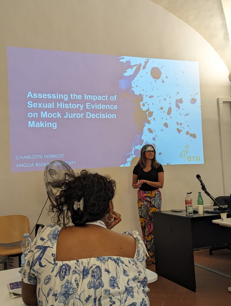 Brilliant to see <a href="/CHerriott6/">Charlotte Herriott</a> present her PhD research - key headline that extent of whether sexual history was part of deliberation between mock jurors depended on other rape myths (e.g. consistency, demeanor, or delayed reporting)