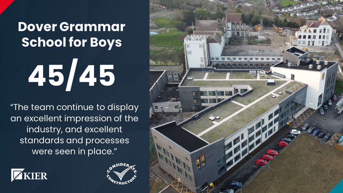 Congratulations to our project team at Dover Grammar School for Boys for achieving a fantastic @CCScheme score of 4️5 on their latest audit. #loveconstruction