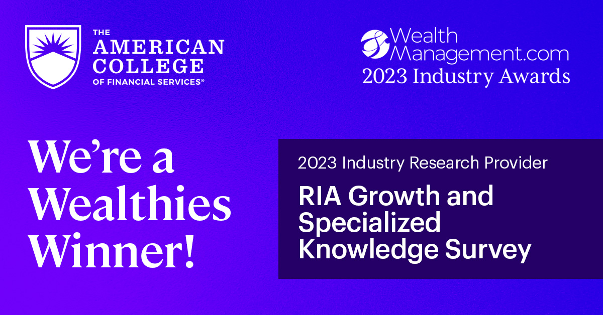 Proud to announce we’re the WINNER of the 2023 @wealth_mgmt Wealthies Industry Research Provider award! See how RIAs can use specialized knowledge to grow their practice: hubs.li/Q021C9QC0 #financialservices #awards #leadingresearch #financialservicesresearch #RIASuccess