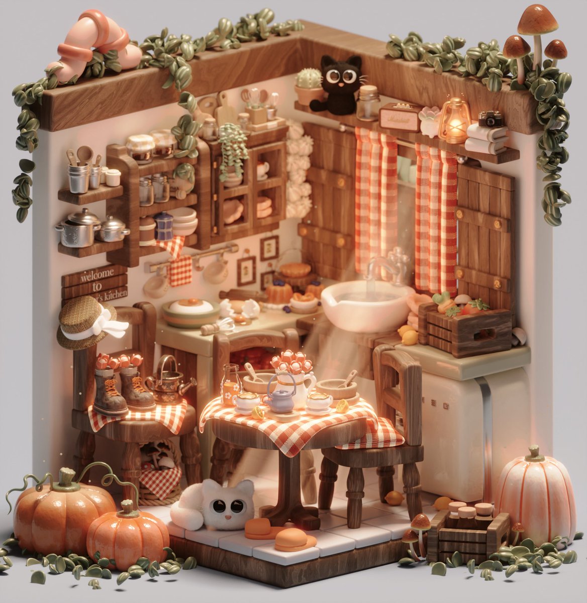 nicky_blender's tweet photo. Mi first kitchen (2021) // My latest kitchen (2023)🍂 #b3d https://t.co/5VSZ03xNv8