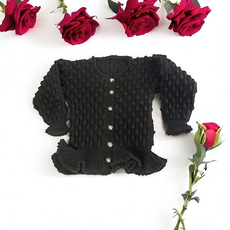 Girls hand knitted black peplum bobble patterned cardigan 24 inch chest etsy.com/uk/listing/122… #knittingtopia #etsy #knittedcardigan #girlscardigan #childrensknitwear #handmade #etsyRT #uksmallbiz