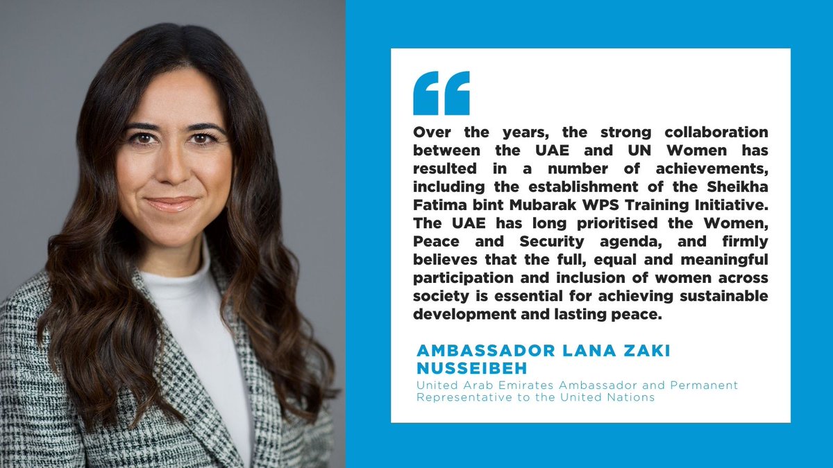 The UAE is one of our key partners in the Arab States region.

We work together to advance the #WomenPeaceSecurity agenda. This includes training of women peacekeepers and supporting women’s leadership in the implementation of #UNSCR1325.

@UAEMissionToUN
#FundingGenderEquality