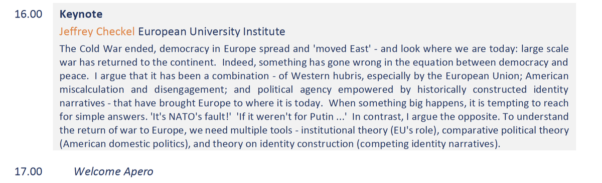 Democracy Studies (@uzh_democracy) on Twitter photo 🟠#Democracy and #Peace in Europe: What Went Wrong?🟠
Keynote🗣️Jeffrey Checkel from <a href="/EUI_EU/">European University Institute</a>
🗓️Monday 11 September 2023
⏲️h.16.00
🏢KOL E 18 UZH Rämistr 71
REGISTER🔜 t.uzh.ch/1tB
⚡️Swiss Summer School #Democracy Studies S3DS
<a href="/IPZ_ch/">IPZ - Political Science UZH</a> <a href="/CEES_UZH/">CEES</a> <a href="/GraduateCampus/">UZH Graduate Campus</a> <a href="/UZH_en/">University of Zurich</a> 🟠#Democracy and #Peace in Europe: What Went Wrong?🟠
Keynote🗣️Jeffrey Checkel from <a href="/EUI_EU/">European University Institute</a>
🗓️Monday 11 September 2023
⏲️h.16.00
🏢KOL E 18 UZH Rämistr 71
REGISTER🔜 t.uzh.ch/1tB
⚡️Swiss Summer School #Democracy Studies S3DS
<a href="/IPZ_ch/">IPZ - Political Science UZH</a> <a href="/CEES_UZH/">CEES</a> <a href="/GraduateCampus/">UZH Graduate Campus</a> <a href="/UZH_en/">University of Zurich</a>