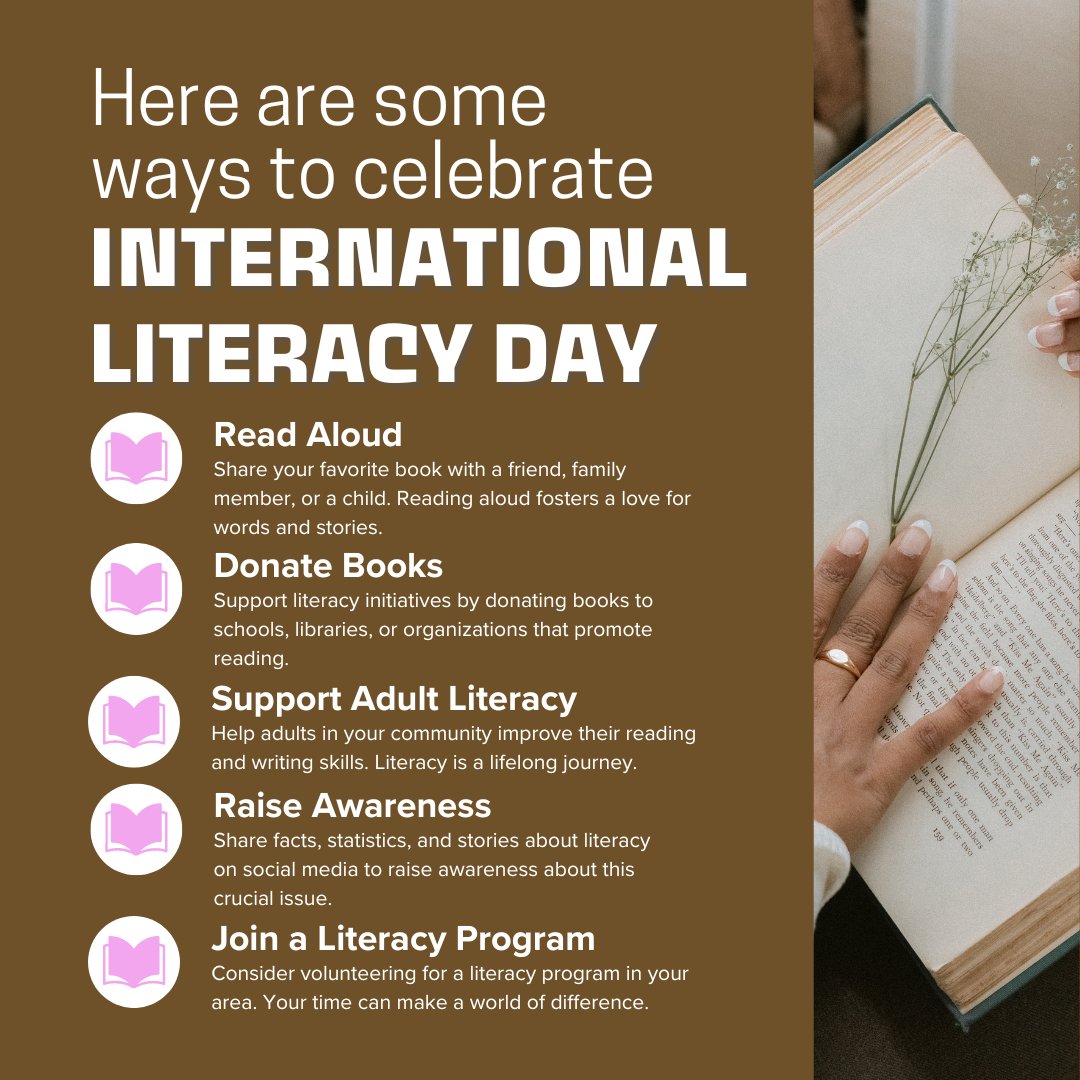 cenacle_scholar's tweet image. 📖 This International Literacy Day, let's reflect on the importance of literacy and its impact on individuals and communities worldwide.

Here are some ways to celebrate this meaningful day!

#InternationalLiteracyDay #LiteracyMatters #ReadForChange