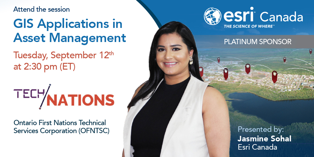 esricanada's tweet image. Join &quot;GIS Applications in Asset Management&quot; at #TechNations on Sept 12 in Thunder Bay, Ontario. Discover how #GIS supports Indigenous communities&apos; evolving needs &amp;amp; aging infrastructure. Thanks to @OFNTSC for this opportunity!

esri.social/ElYw50PJk1s

#Indigenous #AssetManagement
