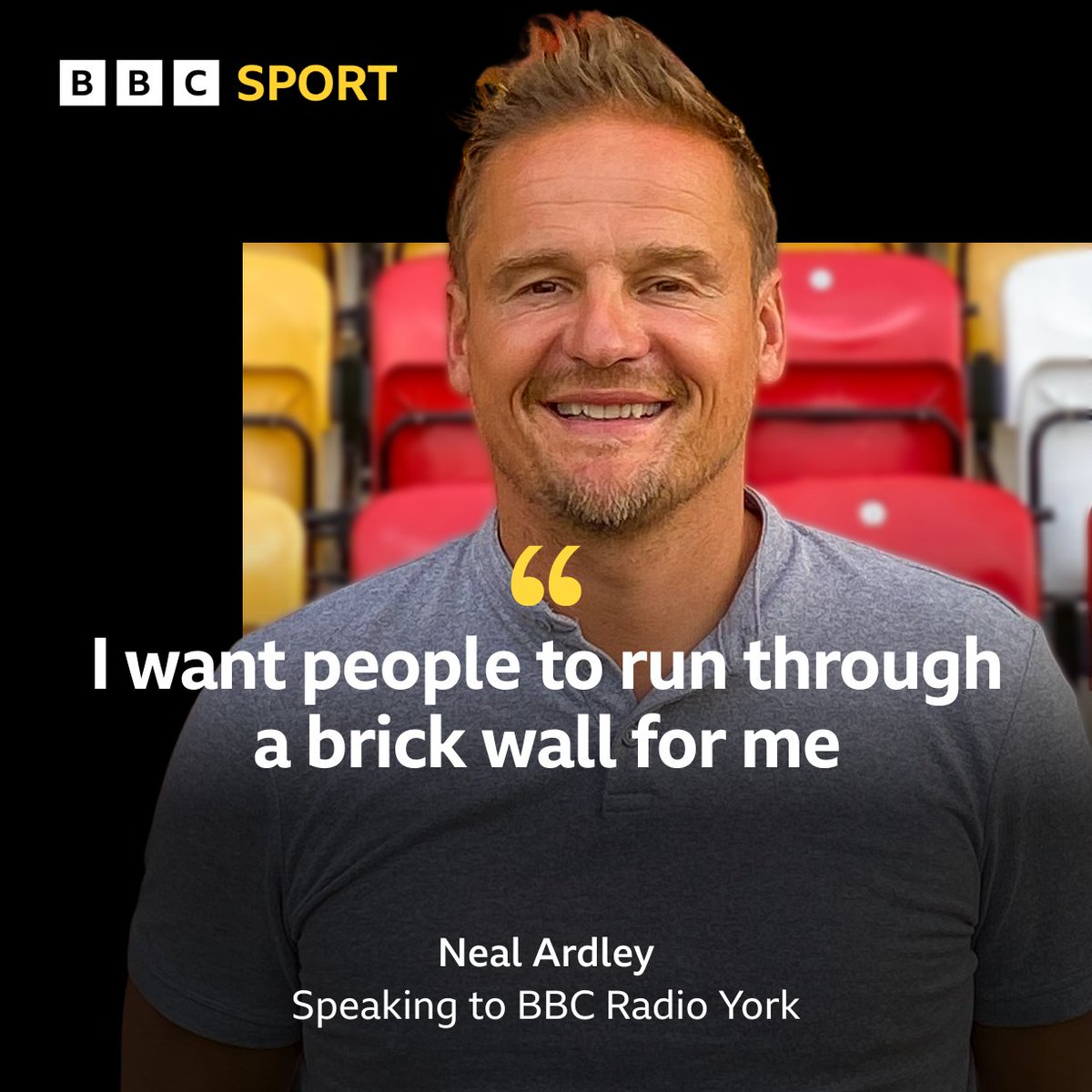 BBCYorkSport's tweet photo. ⚽ He admits there's work to do at York City ⚽

But new manager, Neal Ardley says he's up for the task.

This is what he has to say @BBCYork about his appointment, the work ahead, and what he believes he can achieve.

#ycfc

👇

https://t.co/g2E8RdPSm9 https://t.co/wFT6R6mKMW