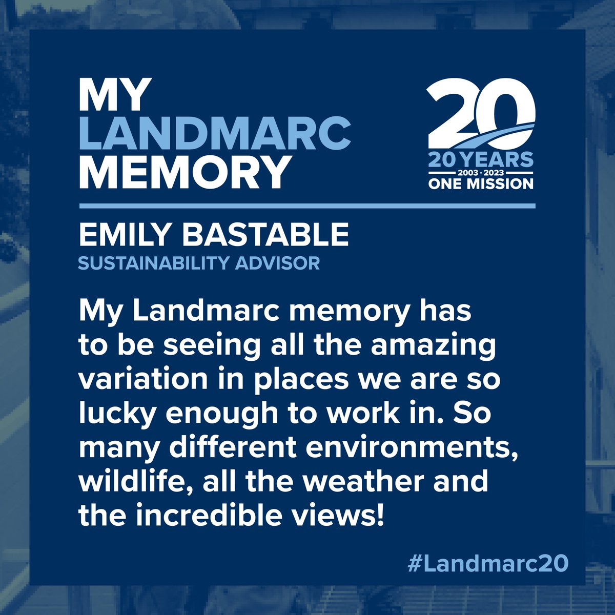 We’ve been asking members of #TeamLandmarc to reminisce over the last 20 years & share their favourite Landmarc memory. Emily Bastable, Sustainability Advisor, says, 'My Landmarc memory has to be seeing all the amazing variation in places we are so lucky enough to work in.