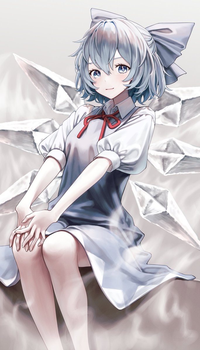 cirno 1girl solo wings blue eyes blue hair ice bow  illustration images