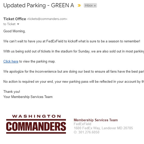 commanders parking tickets