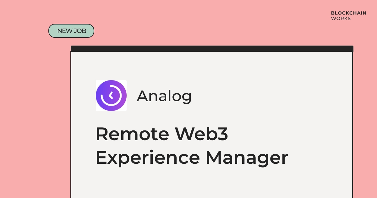 👉 Analog is looking for a Remote Web3 Experience Manager  working with Web3, Customer Support &amp; community

Apply now or send to a friend! 🔥
blockchain.works-hub.com/jobs/remote-we…

#remotework #remotejobs #web3