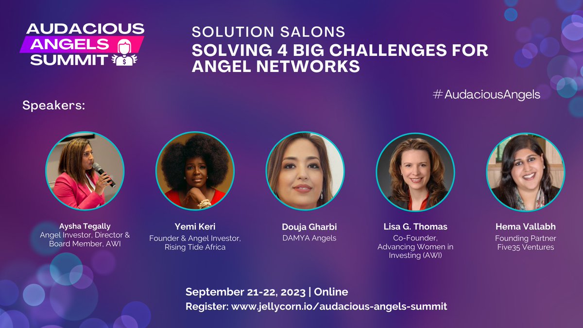 We're super excited about this interactive session solving 4 big challenges for angel networks! Let's co-create real solutions together!

🚀 Join the action & register now: jellycorn.io/audacious-ange…

#angelinvestors #gendersmart #vc #startups