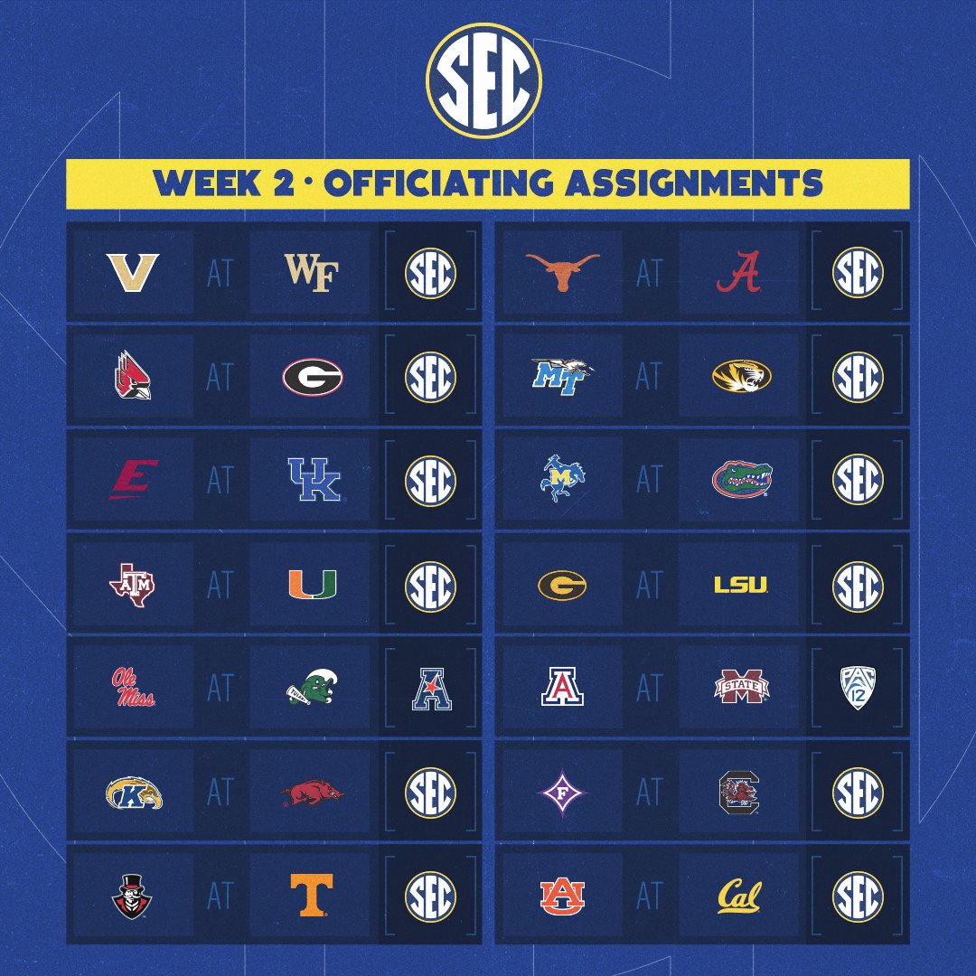 Week 2 • Officiating Assignments #SECFB