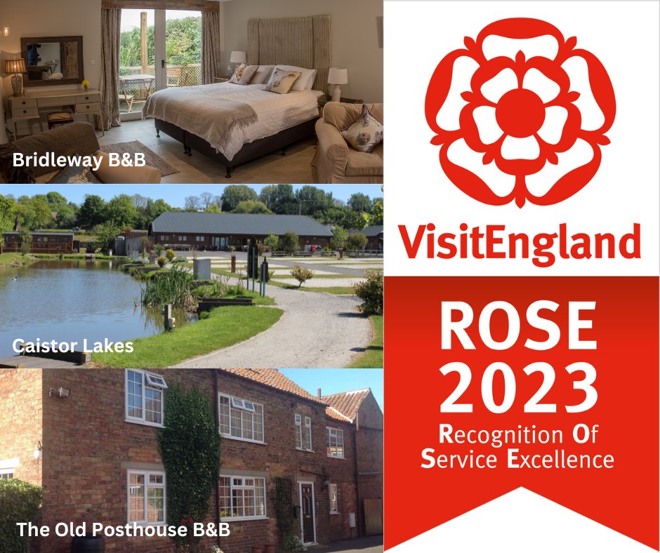 We're delighted to share that 3 West Lindsey businesses have received this year's @VisitEngland ROSE Award which recognises accommodation providers for delivering the best customer experience! Huge congratulations to... 🌹 @bridlewaybb 🌹 @CaistorLakes 🌹 The Old Posthouse B&B