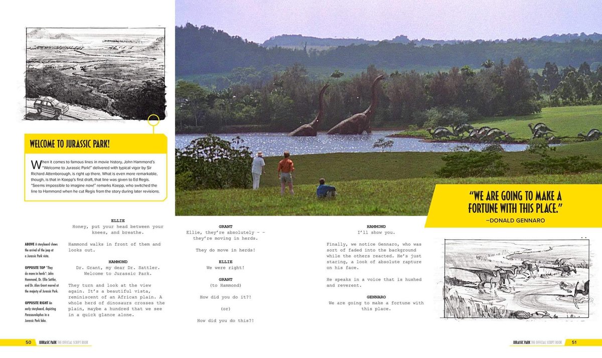 JurassicOutpost's tweet photo. First look inside '#JurassicPark: The Official Script Book: Complete with Annotations and Illustrations'! While the cover may not be much to look at, the content inside surely is – this one is not to be missed, complete with interviews from David Koepp and Rick Carter! https://t.co/ffPJRKQOC4
