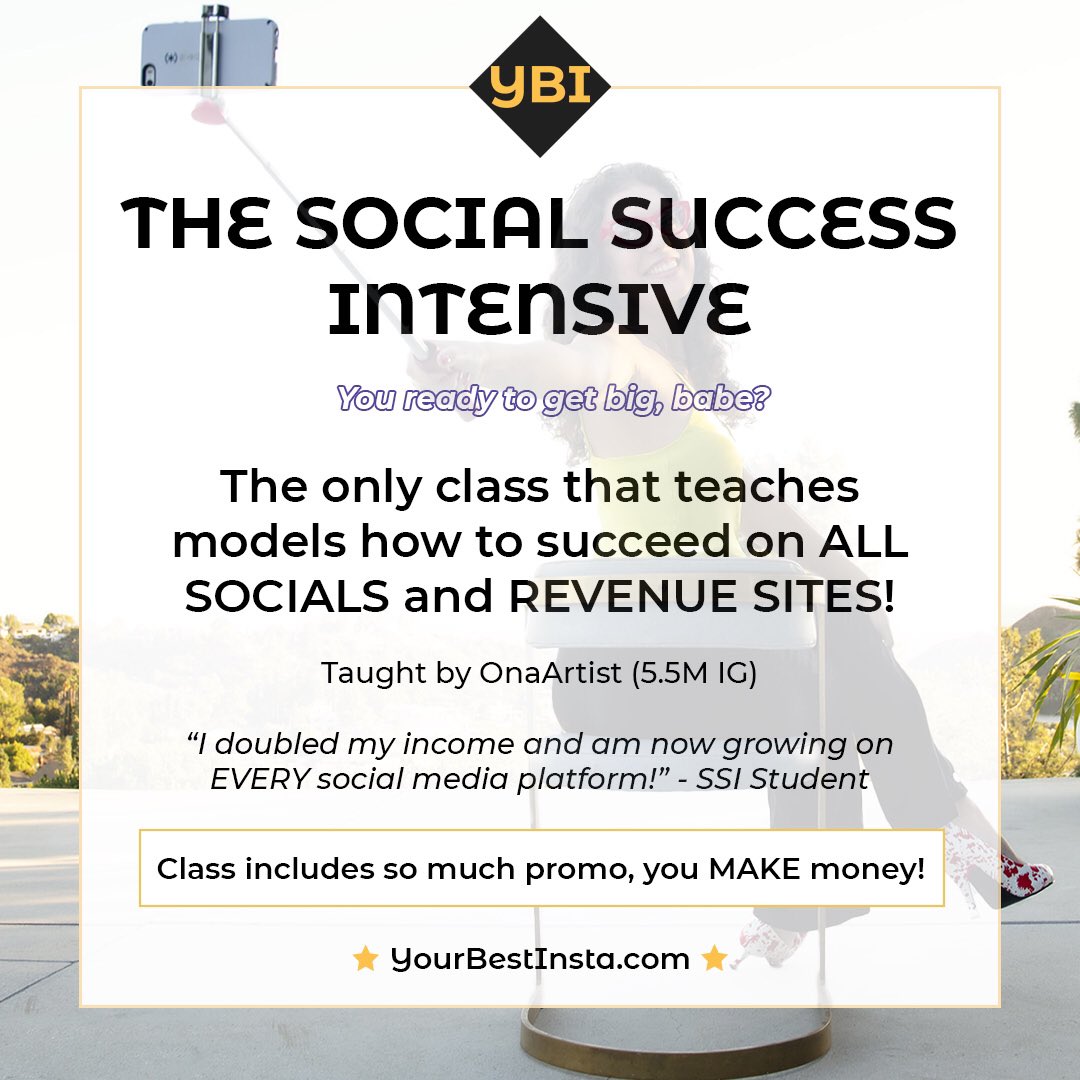 YourBestInsta's tweet image. Hey, ladies! You ready to get model rich? Next class starts 9/5!
The Social Success Intensive is guaranteed to supercharge your Social Media Empire and boost your revenue! #phototouchup #modelingclass #modelingcourse #tiktoktips #reddittips #twittertips