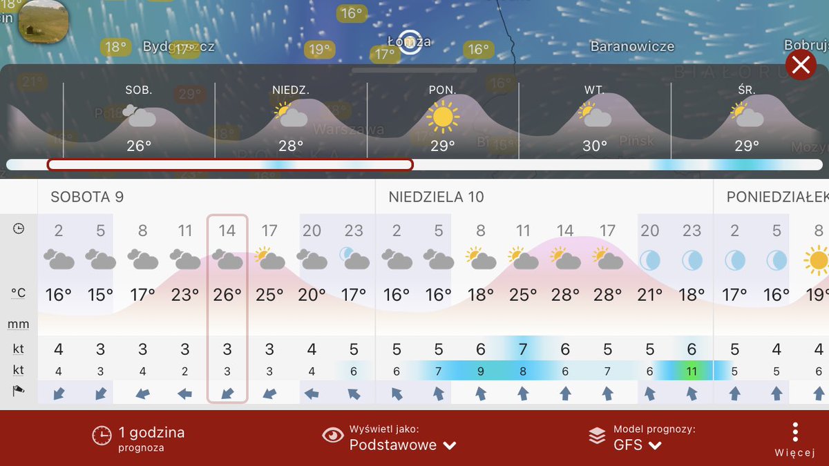 MeteoinfoLMOSPL's tweet photo. Prognoza pogody wg.modeli #ECMWF #GFS #ICON dla #Łomża na 0️⃣9️⃣.0️⃣9️⃣.2️⃣0️⃣2️⃣3️⃣ #Windycom https://t.co/STD1i6XtZL