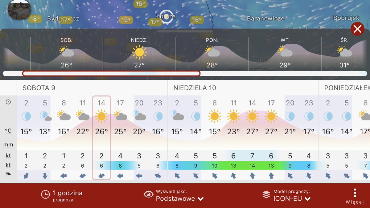 MeteoinfoLMOSPL's tweet photo. Prognoza pogody wg.modeli #ECMWF #GFS #ICON dla #Łomża na 0️⃣9️⃣.0️⃣9️⃣.2️⃣0️⃣2️⃣3️⃣ #Windycom https://t.co/STD1i6XtZL