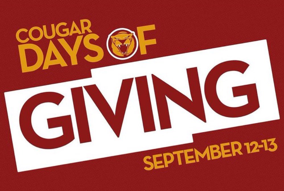 COUGAR DAYS OF GIVING is next week September 12th and 13th! 

This is an amazing opportunity to help support Cougar Men’s Basketball! Donating is easy to do, just click on the link and complete the form. 🏀

crowdfund.umn.edu/campaign/UMNMo…

crowdfund.umn.edu/campaign/Minne…