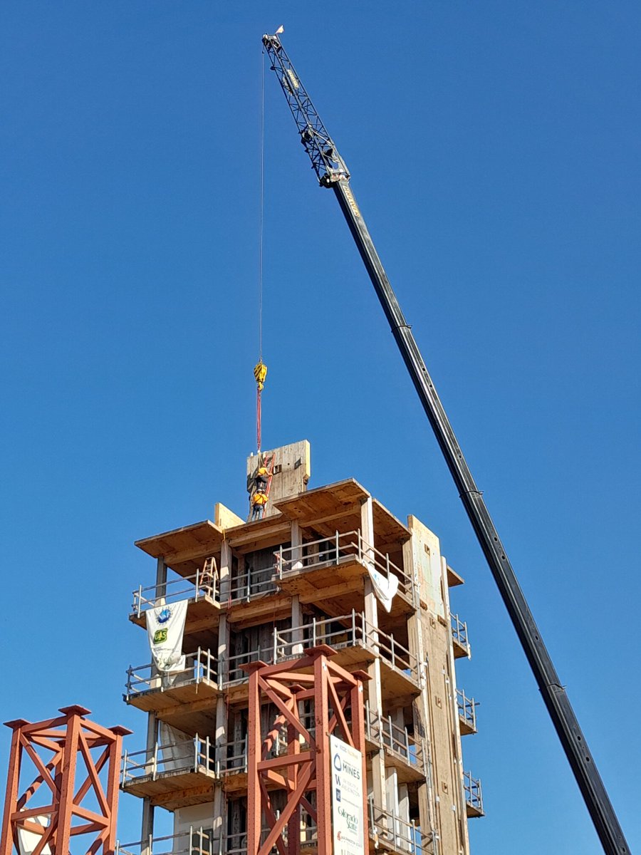 slpei's tweet photo. Wall panels were cut by hand using chainsaw. Cutting face looks so fresh🤠 CLT and MPP panels stacking together again. https://t.co/pW8lgY12qm