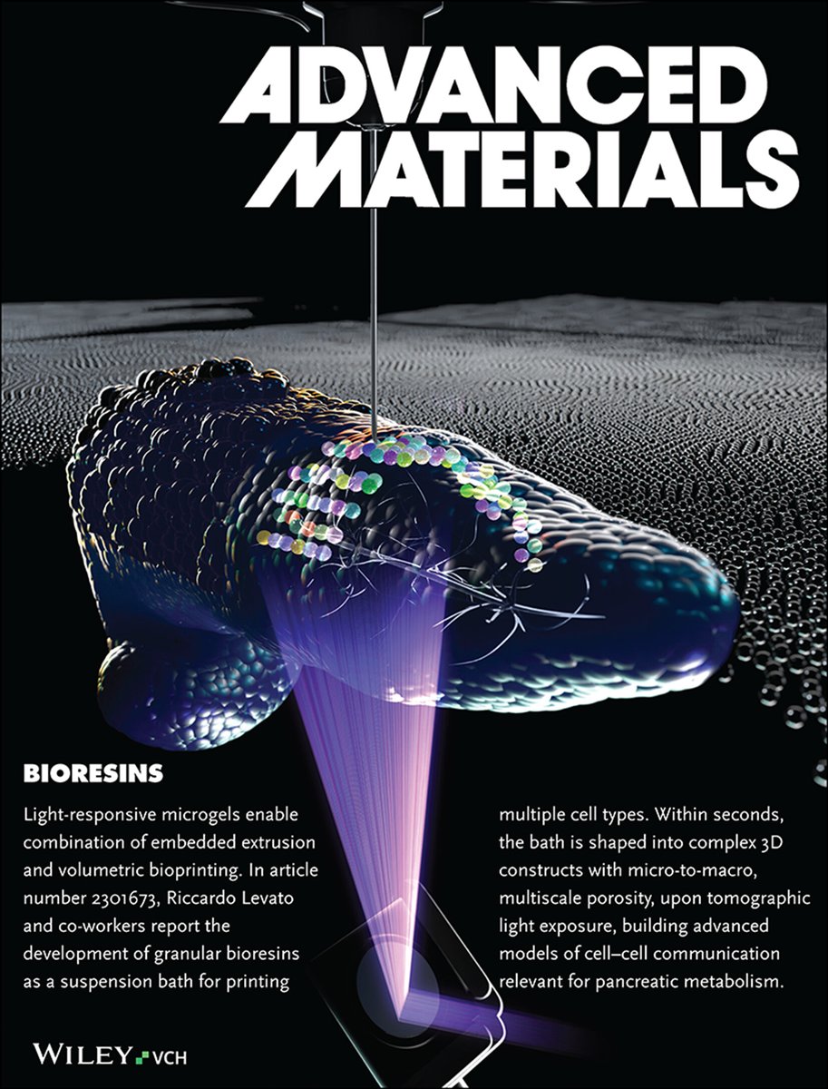 Sci-fi art news: after the wrap-up of @ESB2023 , the cover for our work on Embedded Extrusion Volumetric Bioprinting (EmVP) using microgel bioresins is online @advscinews #sciart from @carbonandneon @RMUtrecht @biomaker_ art onlinelibrary.wiley.com/doi/10.1002/ad… paper onlinelibrary.wiley.com/doi/abs/10.100…