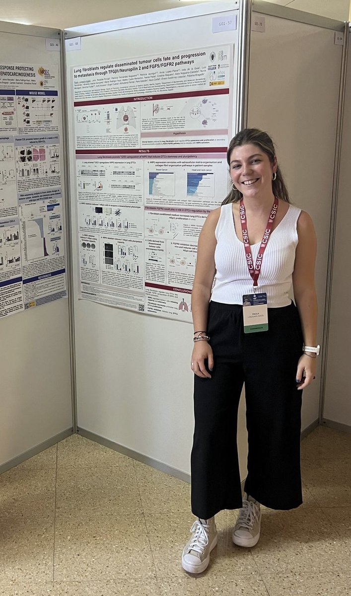I am so happy to have had the opportunity to participate in the last #45congresoSEBBM and show our results on how lung fibroblasts regulate DTCs fate and progression to metastasis through TGFβ/NRP2 and FGF5/FGFR2 pathways!
