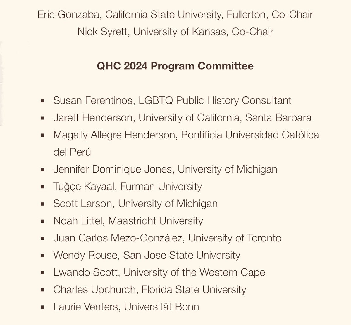 REMINDER: Cal State Fullerton is hosting next year’s Queer History Conference (#QHC24). Our Program Committee looks forward to reading panel submissions (due Nov 1st). Share widely!