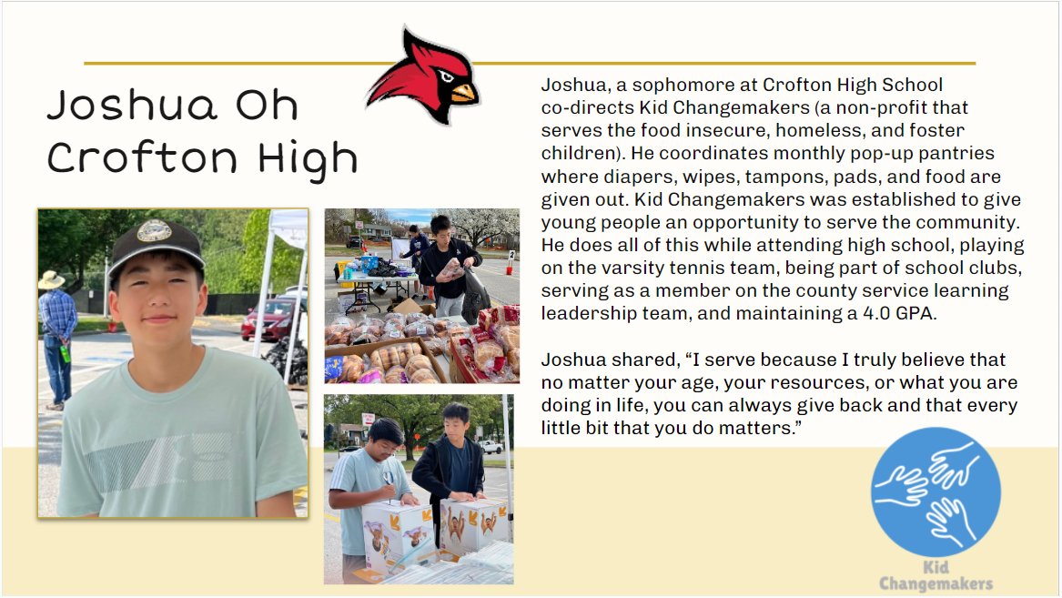 Do you know anyone who lobbied against the diaper tax? We do! Joshua was part of a team who brought the end to this tax, saving people so much money. Congratulations to this #AACPSAwesome <a href="/CroftonHigh/">Crofton High School AACPS</a>  student who was nominated for this week’s #FeatureFriday highlight. #Serve23