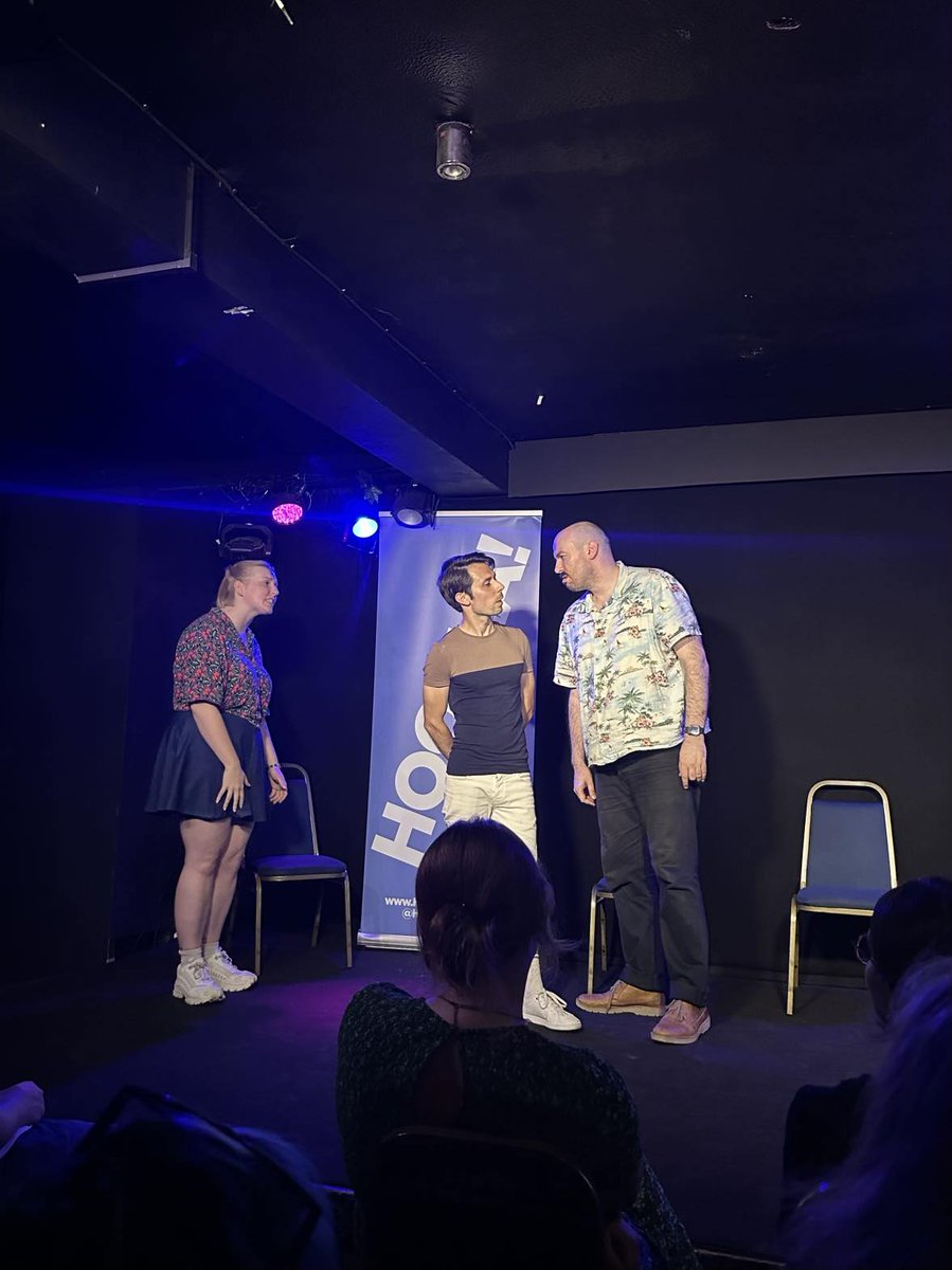 Thanks to everyone who came to watch us investigate the murder of rogue Uber boat driver Elspeth Pim. A LOT of fun. Not pictured here is <a href="/maxdickins/">Max Dickins</a>, who played a man who married a woman called Lucy Lou.
We're back on October 12!