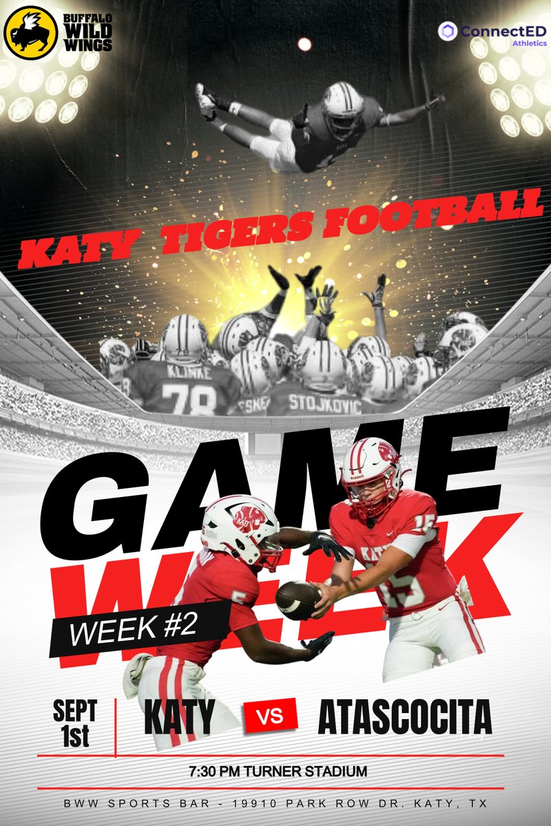 🍗🏈 Hey Katy community, it's time to huddle up for a fantastic cause! Show your support for @Katyfootball by fueling up at your local @BWWings throughout the season! Together, we can help our football team shine even brighter! 🌟🏘️ @KatyHSPrincipal @katyhsband @KatyHighSchool