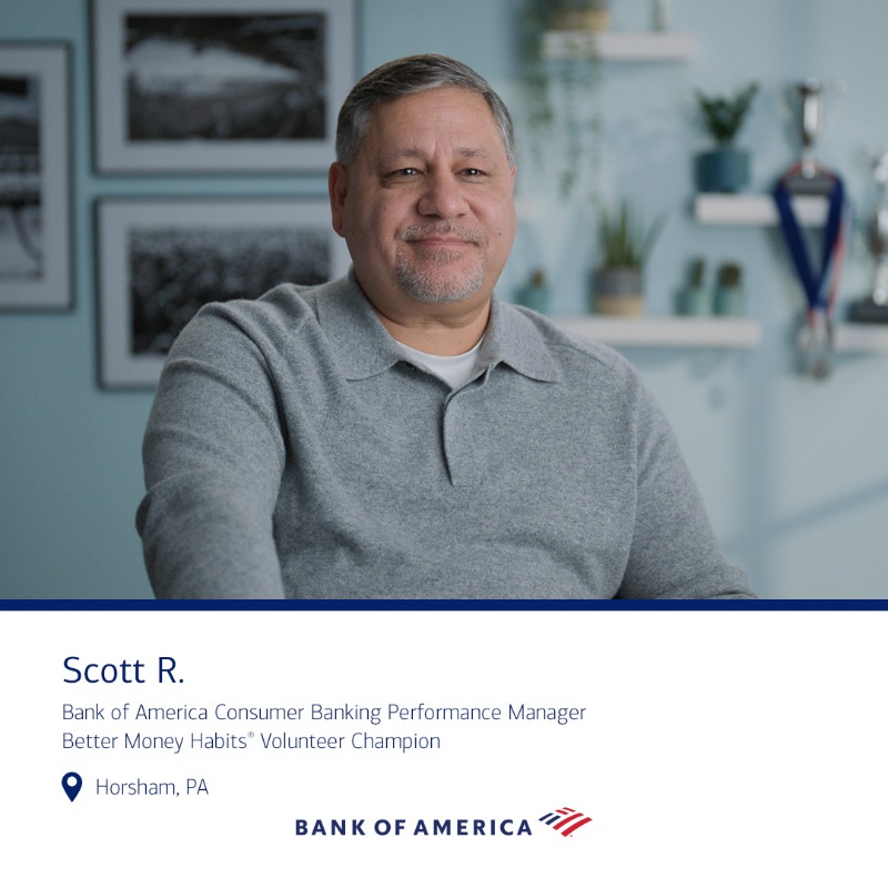 BankofAmerica's tweet photo. For Scott, working at Bank of America “makes me proud because we’re doing the right things for people.” In communities across the country, teammates like Scott volunteer to teach financial education, helping millions of people achieve their financial goals. #BetterMoneyHabits