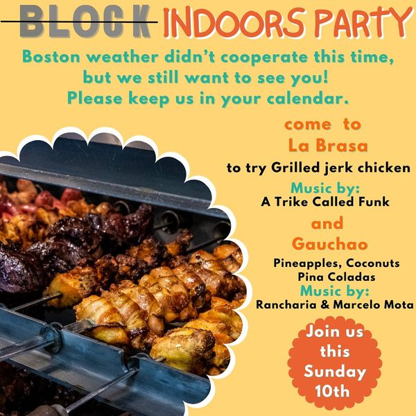 The rain can’t stop this party! 😎 Due to weather, we are throwing a smaller version of Sunday’s block party at @labrasaboston and @gauchaobrazilian! Stop by for live music from @atrikecalledfunk and all the best food and drinks!