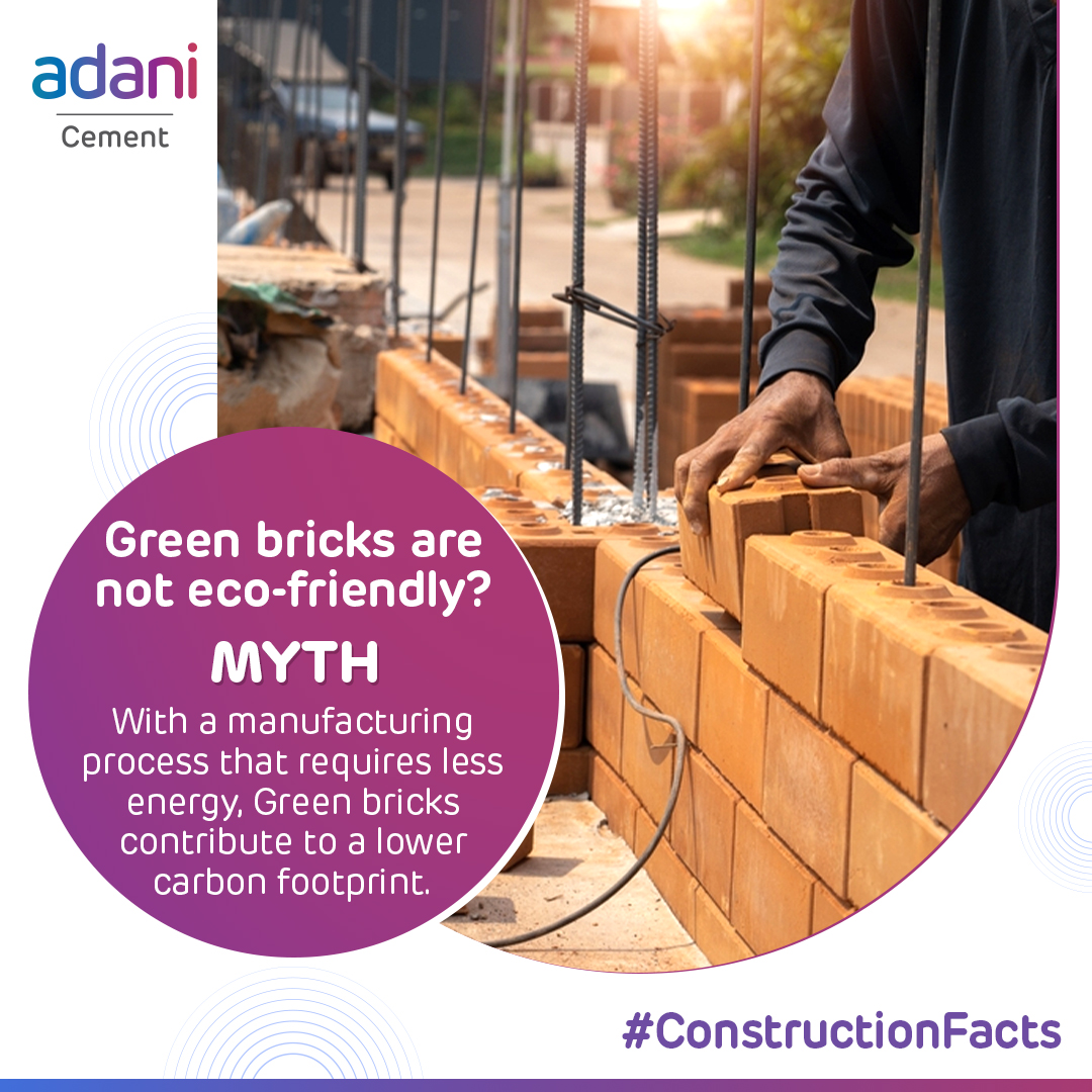 AmbujaCementACL's tweet photo. Eco-friendly bricks are made from natural materials that are sustainable and safe for the environment. Their manufacturing process requires less energy and produces fewer emissions.

#ThisisAdaniCement #ConstructionFacts #GreenBricks #ConstructionInsights #Ecofriendly https://t.co/70ibCo4Zut