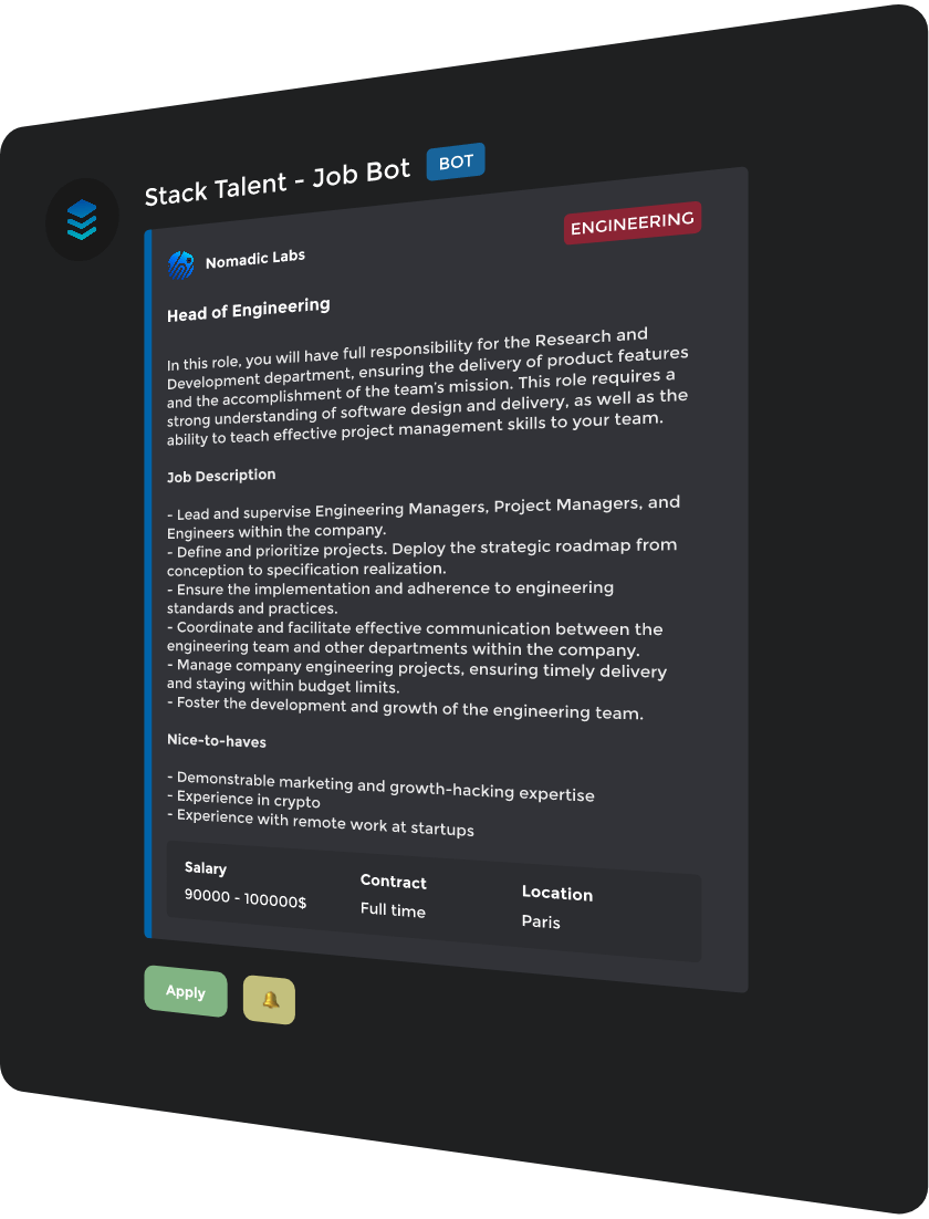 Slyrack__'s tweet photo. Après le déploiement du site Pathfinders Academy, une nouvelle innovation fait son apparition!

Suite à un partenariat avec @StackTalent , nous vous proposons un accès aux jobs WEB3 directement via le serveur @PathfindersTG 

N'hésitez pas à aller faire un tour et postuler ! 🥳 https://t.co/GdNKsskEuH
