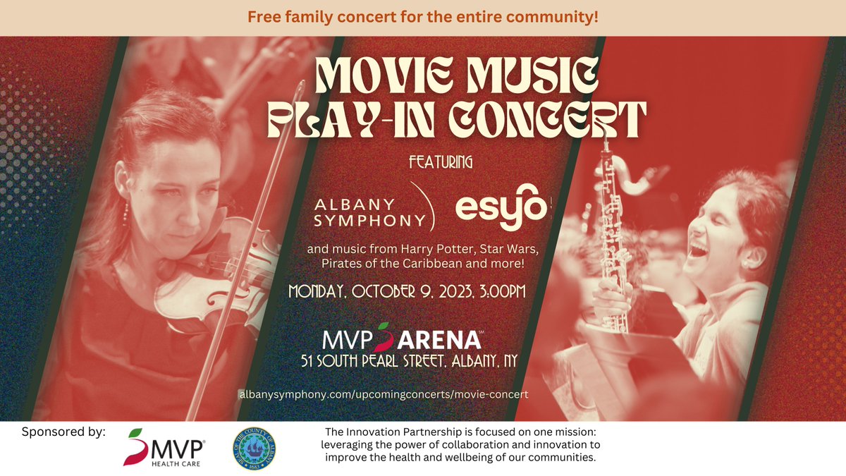 Excited to join David Alan Miller &amp; others today to announce a free music concert coming to <a href="/TheMVPArena/">MVP Arena</a> thru the county's partnership w/ <a href="/MVPHealthCare/">MVP Health Care</a>! On October 9, <a href="/albanysym/">Albany Symphony</a> &amp; <a href="/EmpireStateYO/">ESYO</a> will play songs from Star Wars, Harry Potter &amp; Pirates of the Caribbean &amp; more.(1/2)