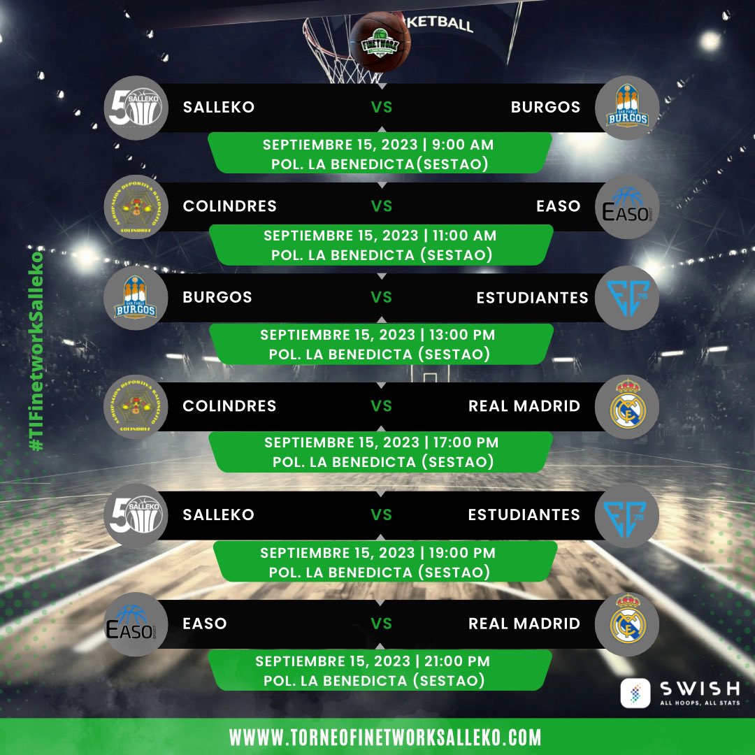 Torneo FinetworkSalleko (@torneofinetwork) on Twitter photo Primera jornada del torneo partidos en el Polideportivo La Benedicta (Sestao).
Sigue la jornada desde @swishallhoops @nbn23basketball
<a href="/salleko/">Mr. Salleko</a>
@sanpabloburgos
@movistarestu
@realmadridbasket
<a href="/easobasket/">EASO BASKET</a>
@baloncestocolindres
#u14 #sestao #bilbao #portugalete #tournament Primera jornada del torneo partidos en el Polideportivo La Benedicta (Sestao).
Sigue la jornada desde @swishallhoops @nbn23basketball
<a href="/salleko/">Mr. Salleko</a>
@sanpabloburgos
@movistarestu
@realmadridbasket
<a href="/easobasket/">EASO BASKET</a>
@baloncestocolindres
#u14 #sestao #bilbao #portugalete #tournament