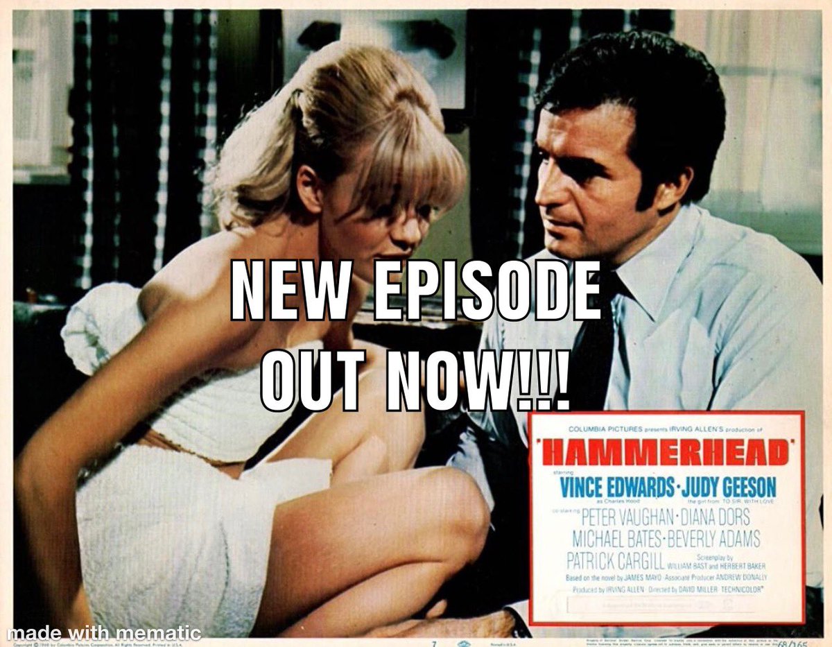 Check out the newest episode of the podcast. If you like the 60s you’ll love Hammerhead. The movie is available on Tubi, and it’s a great transfer. I did a solo episode and I hope you enjoy it. #hammerhead #davidmiller #vinceedwards #judygeeson #dianadors #spyfilms #tarantino