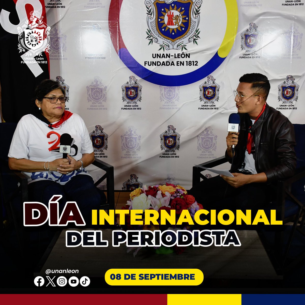 8 de septiembre || Día internacional del periodista.
Desde la UNAN León, saludamos a nuestros periodistas que contribuyen diariamente a la difusión de la información en los diferentes escenarios sociales, por su valiosa labor de transmitir la verdad y asumir los retos de cada