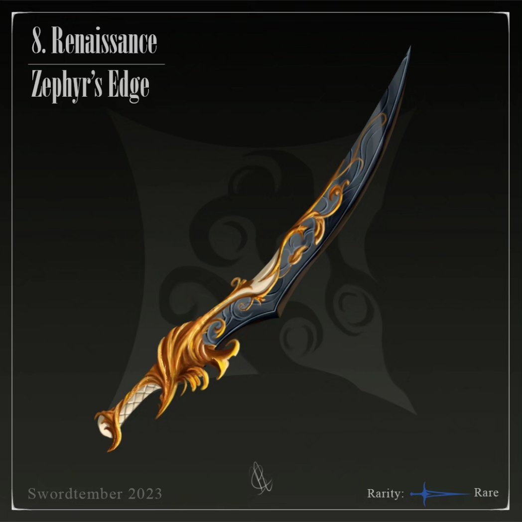 BrendonnNavarro's tweet photo. Day 8 - Renaissance - Zephyr's Edge
Swordtember 2023 
Prompts by: @randomspirits
.
.
.
#swordtember #swordtember2023 #timkaminski #randomspirits #sword #swordart #prop #swordprop #zephyr  #wind #art #conceptart #rennaissance #propart #proparts #concept #propsword https://t.co/BdI8QMMZx4