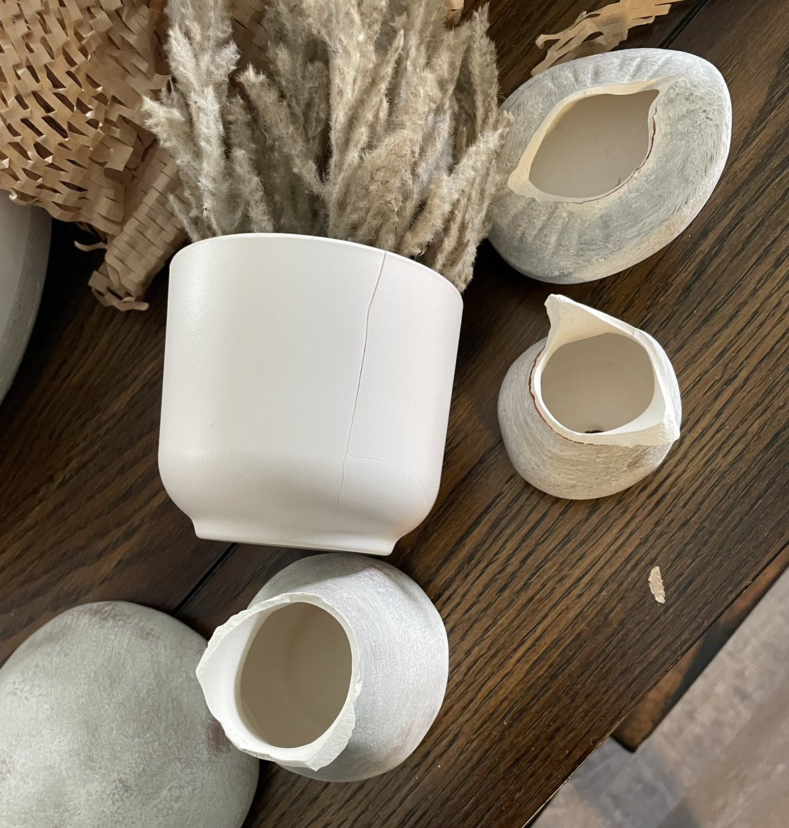 cvndyke's tweet photo. @Target really? I ordered 3 things &amp; all 3 came in broken. It doesn’t take a genius to figure out that a paper film in a GIANT box is going to keep ceramic mushrooms safe from damage. @TargetNews @AskTarget https://t.co/zt6RkDqBhU