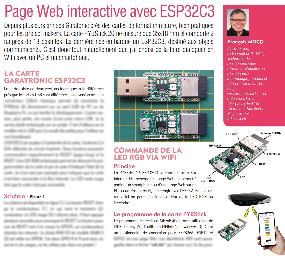 framboise314's tweet image. Retrouvez moi dans le numéro 258 de la revue #Programmez! : création site Web interactif sur un #ESP32. Pilotez une #LED RGB depuis un smartphone, et recevez  mesures de température, pression et humidité - disponible en kiosque+  en ligne sur programmez.com