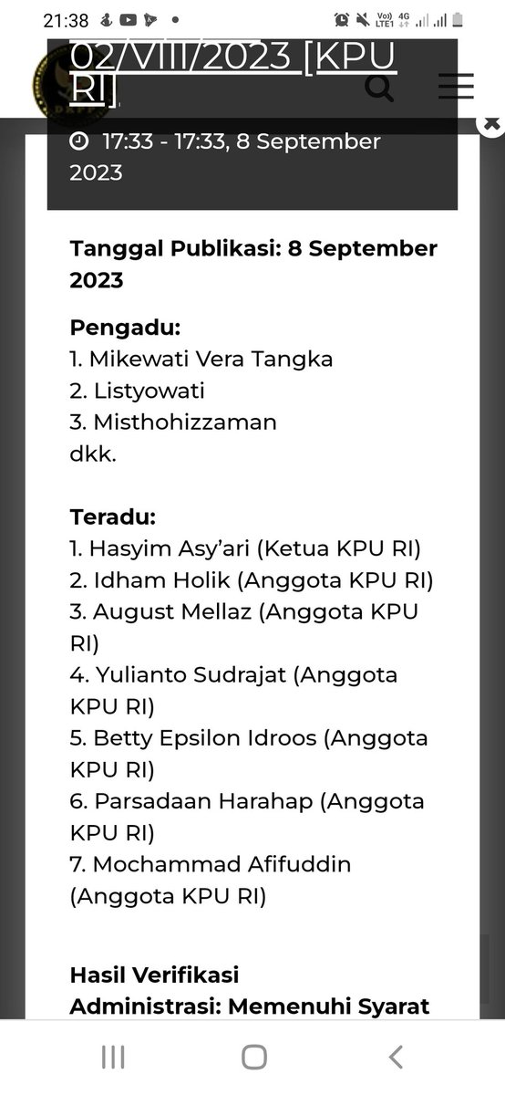 HadarNG's tweet photo. Sore tadi @DKPP_RI mengumumkan bahwa berkas pengaduan kami telah Memenuhi Syarat administrasi dan materiil. Hasil verifikasi materiil telah disimpulkan DKPP pada tgl 25 bulan lalu. Semoga DKPP segera mengumumkan jadwal sidangnya. https://t.co/oB21LDo6V6
