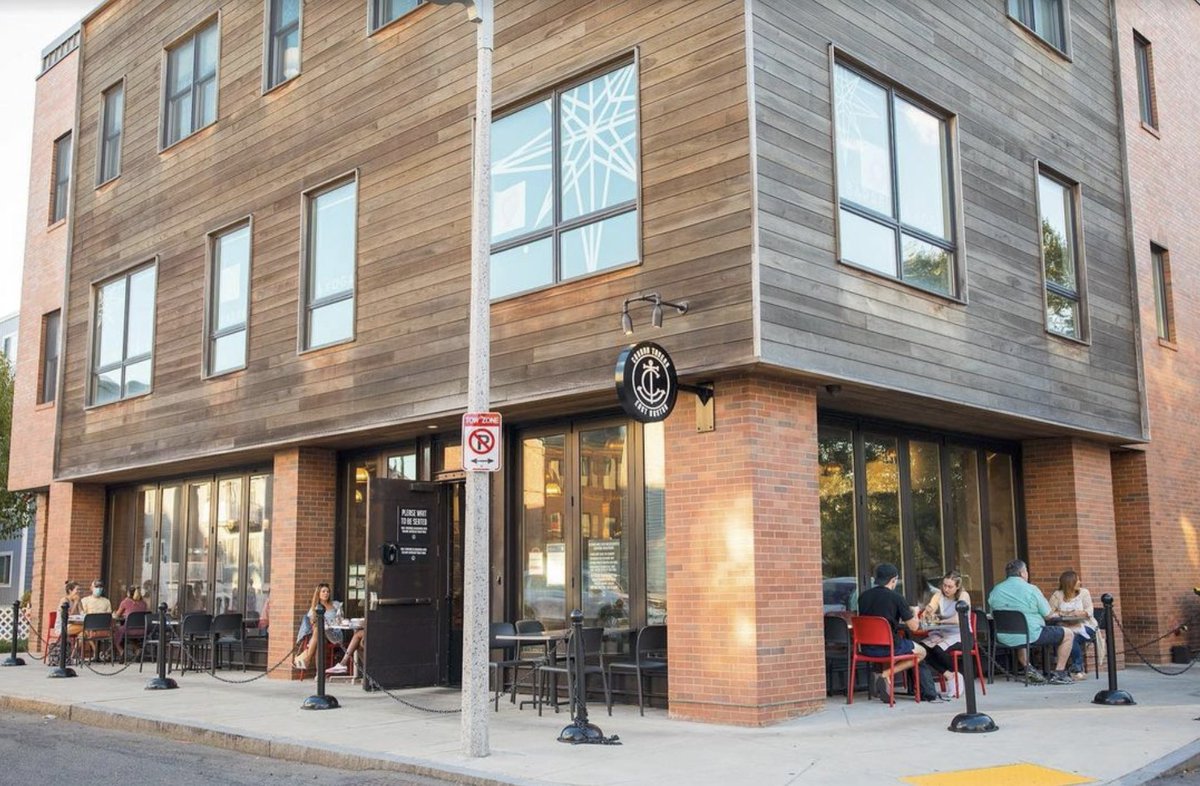northlandforest's tweet photo. Cambia by NFP® thermally modified lumber is an environmentally responsible choice over tropical hardwoods or petrochemical-based alternatives.

@CunardTavern in #Boston chose to use a clear coating on Cambia wood siding, putting the wood’s beautiful brown tones on full display. https://t.co/P8cjyzX7wG