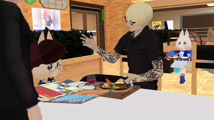 #おうつちのVRC日記ミューティオさんにこんしゃまカフェ見せてもらった!めちゃファミレス感ある～!飲食イベントのノウハウがめちゃ詰まってた! 