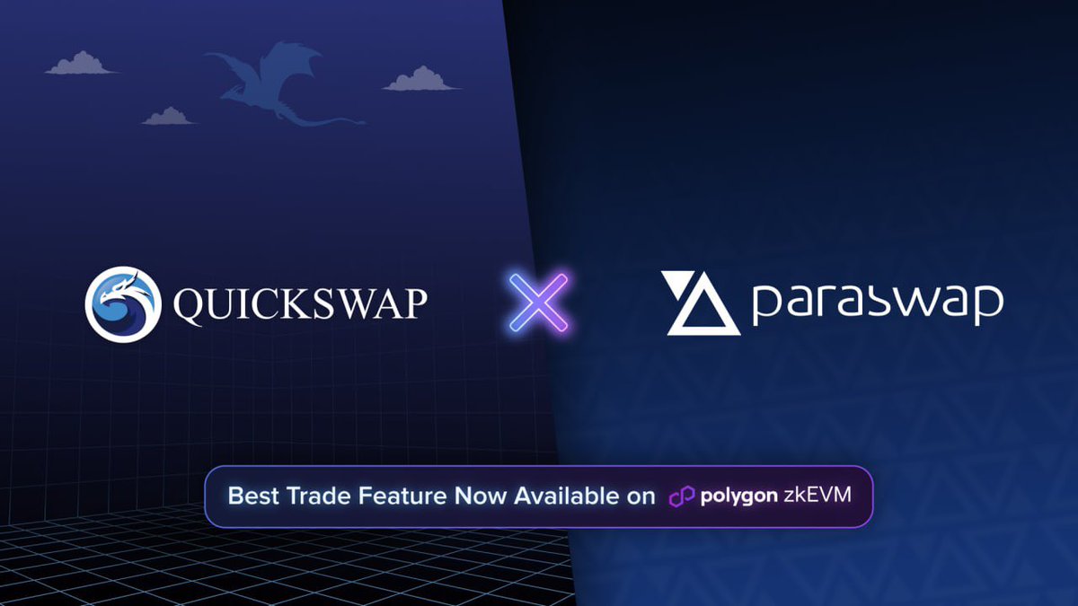 Say hello to yet another next-gen trading experience on QuickSwap 🔥

<a href="/paraswap/">Velora (Moved to @VeloraDEX)</a>'s routing technology has now been integrated on #Polygon #zkEVM, meaning users on the DEX now receive the best swap prices on the chain 🔄

A huge leap forward for the ecosystem!